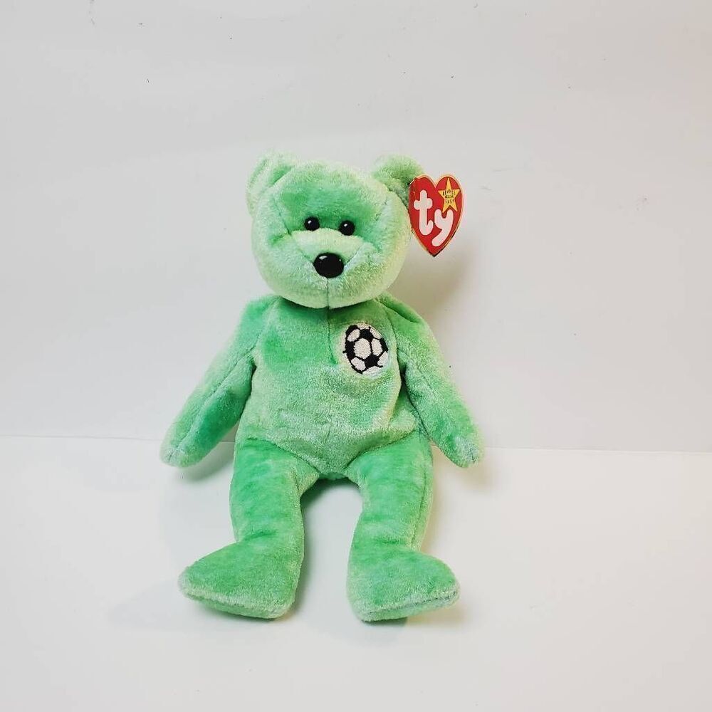 Ty Beanie Baby KICK the Bear Soccer Stuffed Animal Toy